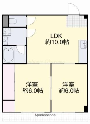 にっせんれん21 502｜岡山県岡山市北区東島田町１丁目(賃貸マンション2LDK・5階・46.20㎡)の写真 その2