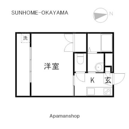 ブランシュ富士1 207｜岡山県岡山市中区西川原１丁目(賃貸マンション1K・2階・23.27㎡)の写真 その2