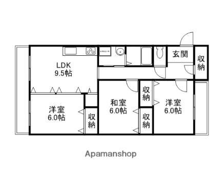 ウエルネス中仙道 401｜岡山県岡山市北区中仙道１丁目(賃貸マンション3LDK・4階・66.88㎡)の写真 その2