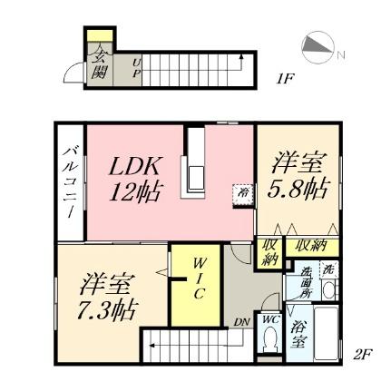 グランパ 201｜岡山県岡山市南区大福(賃貸アパート2LDK・2階・70.53㎡)の写真 その2