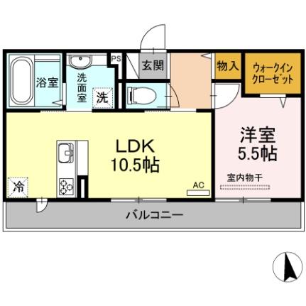 グランド　ソレイユ　Ｂ棟 302｜岡山県岡山市北区富田(賃貸アパート1LDK・3階・41.75㎡)の写真 その2