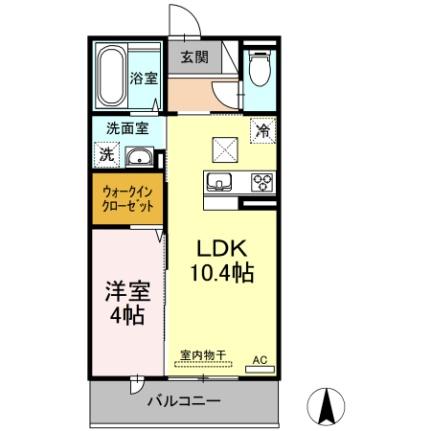 岡山県岡山市中区赤田(賃貸アパート1LDK・1階・37.64㎡)の写真 その2