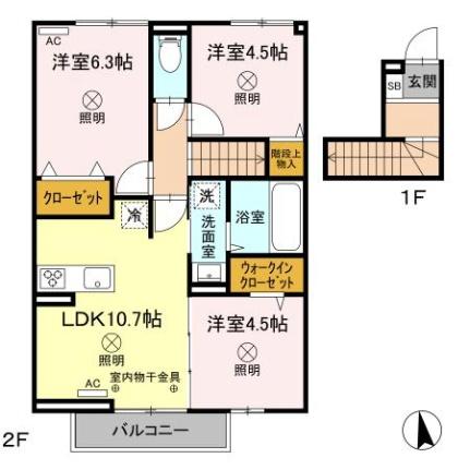 岡山県岡山市中区今在家(賃貸テラスハウス3LDK・2階・63.35㎡)の写真 その2