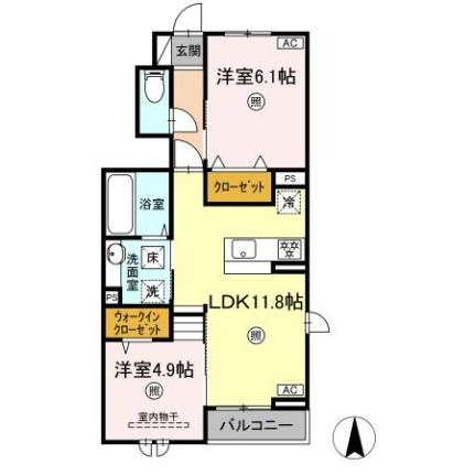 ソレイユ　Ａ棟 A101｜岡山県岡山市北区白石西新町(賃貸アパート2LDK・1階・53.20㎡)の写真 その2