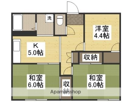 パークハイツ花尻 102｜岡山県岡山市北区花尻ききょう町(賃貸アパート3K・1階・54.45㎡)の写真 その2