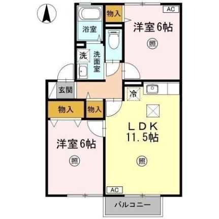 セレーノ・平田 102｜岡山県岡山市北区平田(賃貸アパート2LDK・1階・53.72㎡)の写真 その2