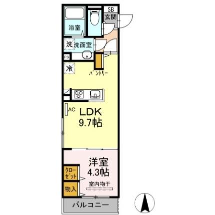 アレグリア 203｜岡山県岡山市北区奉還町１丁目(賃貸アパート1LDK・2階・35.30㎡)の写真 その2