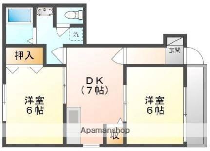 オアゾ 101｜岡山県岡山市北区西長瀬(賃貸アパート2DK・1階・44.34㎡)の写真 その2