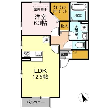 アンソレイユＳａｉ　Ｂ棟 B201｜岡山県岡山市中区さい(賃貸アパート1LDK・2階・48.79㎡)の写真 その2