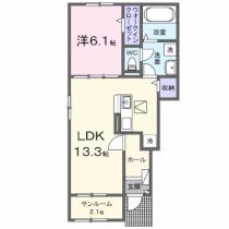 ノーブル　メゾン　旭ヶ丘 101 ｜ 岡山県岡山市東区瀬戸町旭ヶ丘４丁目（賃貸アパート1LDK・1階・50.01㎡） その2