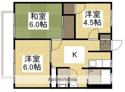 城之内マンションＢ 201｜岡山県倉敷市中庄(賃貸アパート3K・2階・47.50㎡)の写真 その2