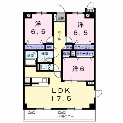 シャン・ド・レギュム 201｜岡山県倉敷市老松町５丁目(賃貸マンション3LDK・2階・84.41㎡)の写真 その2