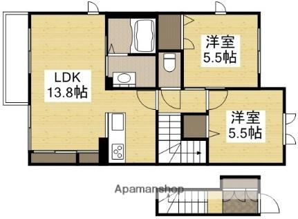 岡山県倉敷市安江(賃貸アパート2LDK・2階・63.32㎡)の写真 その2