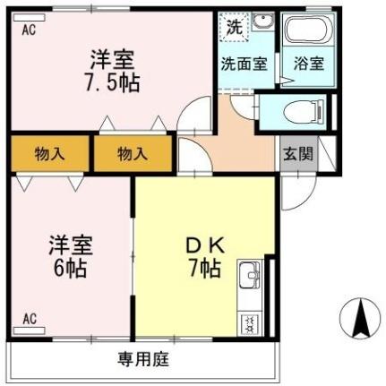 ウエストパレス 105｜岡山県倉敷市西阿知町(賃貸アパート2DK・1階・48.53㎡)の写真 その2