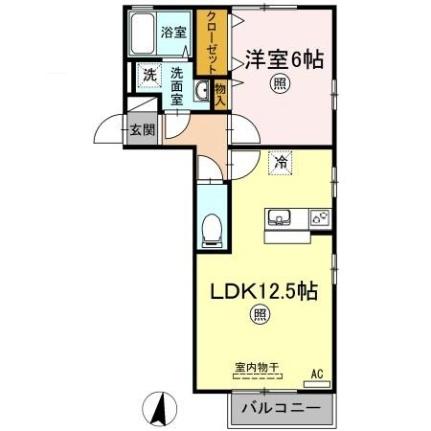 サニーサイドＡ・Ｂ　Ｂ棟 B201｜岡山県倉敷市沖新町(賃貸アパート1LDK・2階・43.74㎡)の写真 その2