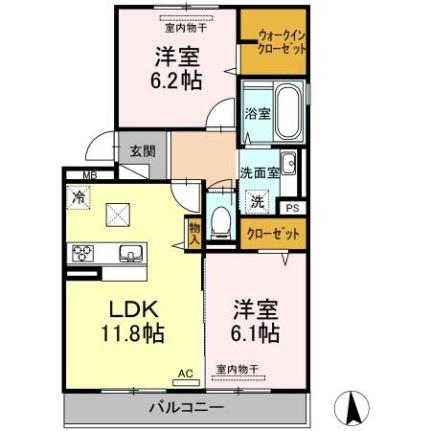 岡山県倉敷市西富井(賃貸アパート2LDK・1階・58.37㎡)の写真 その2