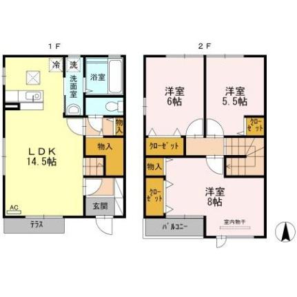 岡山県岡山市北区西古松１丁目(賃貸テラスハウス3LDK・1階・83.07㎡)の写真 その2