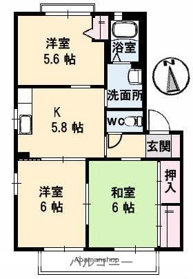 シャイニング　テル　Ａ棟 202｜岡山県岡山市南区豊成３丁目(賃貸アパート3K・2階・52.54㎡)の写真 その2