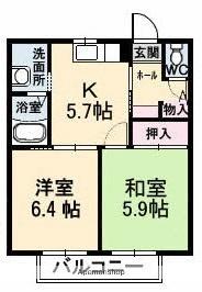 グランセフィラ　Ｂ棟 206｜岡山県倉敷市玉島(賃貸アパート2K・2階・42.36㎡)の写真 その2