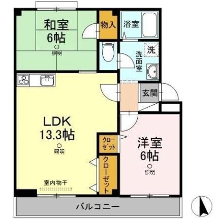 小野マンション 102｜岡山県倉敷市老松町２丁目(賃貸マンション2LDK・1階・55.23㎡)の写真 その2