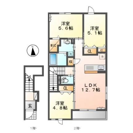 （仮称）ロココモダン東富井 207｜岡山県倉敷市東富井(賃貸アパート3LDK・2階・65.27㎡)の写真 その2