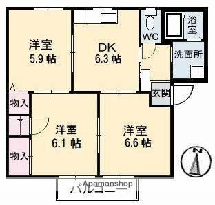 岡山県倉敷市笹沖(賃貸アパート3DK・1階・54.34㎡)の写真 その2