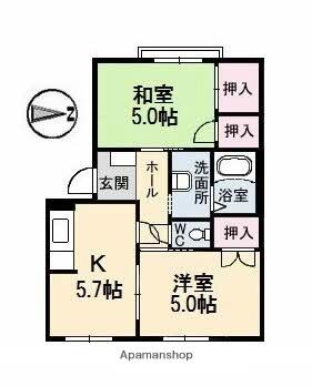 岡山県総社市溝口(賃貸アパート2K・1階・36.78㎡)の写真 その2