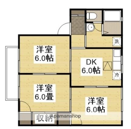 岡山県倉敷市福島(賃貸アパート3DK・2階・53.81㎡)の写真 その2