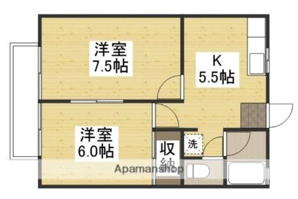 岡山県倉敷市中庄(賃貸アパート2K・2階・39.42㎡)の写真 その2