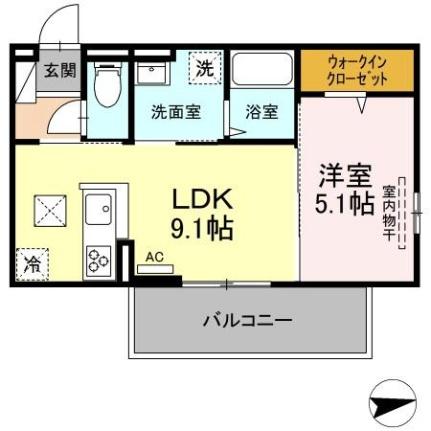 岡山県倉敷市日ノ出町１丁目(賃貸アパート1LDK・1階・35.60㎡)の写真 その2