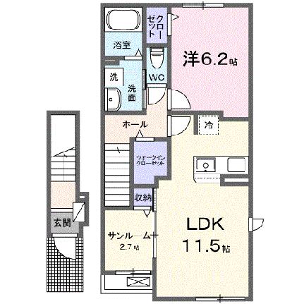 イースト　ドラゴン　II 203｜岡山県倉敷市上富井(賃貸アパート1LDK・2階・50.96㎡)の写真 その2