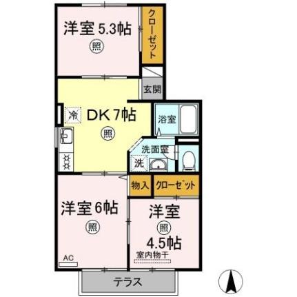 岡山県岡山市北区花尻ききょう町(賃貸アパート3DK・1階・49.17㎡)の写真 その2