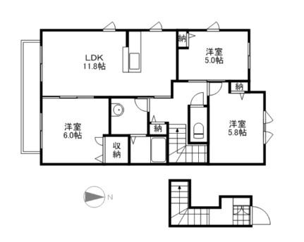 岡山県岡山市北区久米(賃貸アパート3LDK・2階・68.09㎡)の写真 その2