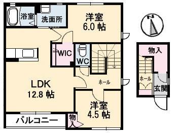 岡山県岡山市北区平田(賃貸アパート2LDK・2階・63.88㎡)の写真 その2