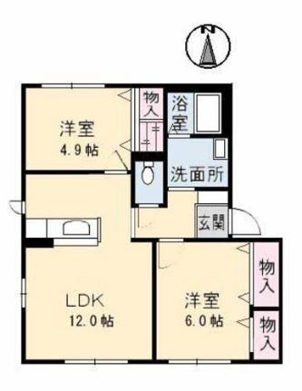 岡山県倉敷市日吉町(賃貸アパート2LDK・1階・54.07㎡)の写真 その2