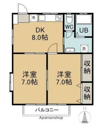 シャンポールIII 103｜岡山県倉敷市中庄(賃貸アパート2DK・1階・48.00㎡)の写真 その2