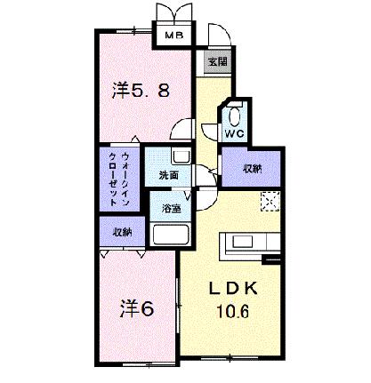 ＲＩＣＨＥＳ　21 102｜岡山県岡山市北区平田(賃貸マンション2LDK・1階・58.42㎡)の写真 その2