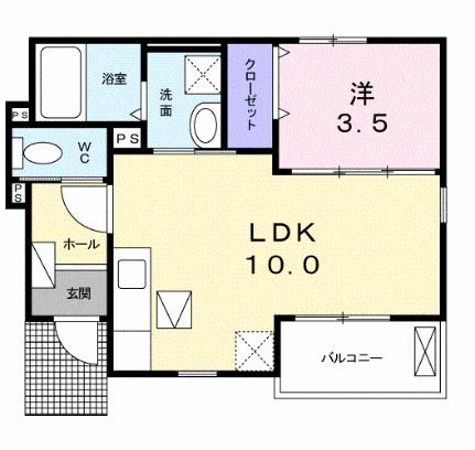 アンドロワ　アンソレイエ 105｜岡山県倉敷市中島(賃貸アパート1LDK・1階・34.05㎡)の写真 その2