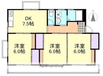 岡山県倉敷市西中新田(賃貸マンション3DK・3階・63.39㎡)の写真 その2