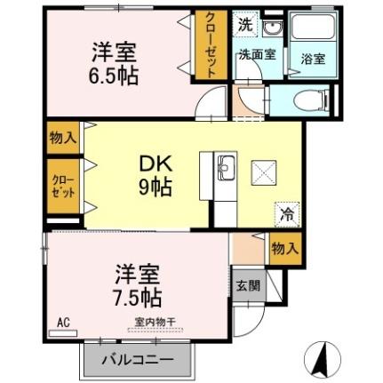 岡山県倉敷市水江(賃貸アパート2DK・1階・53.20㎡)の写真 その2