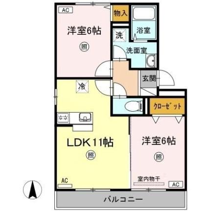 岡山県倉敷市大内(賃貸アパート2LDK・3階・52.54㎡)の写真 その2