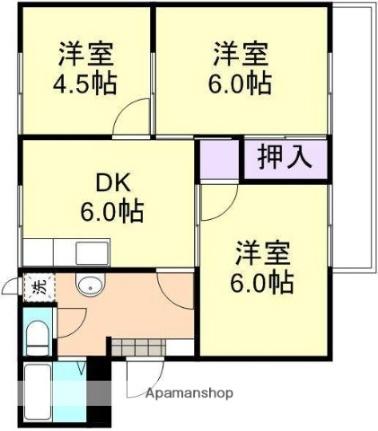 岡山県倉敷市上東(賃貸アパート3DK・1階・48.00㎡)の写真 その2