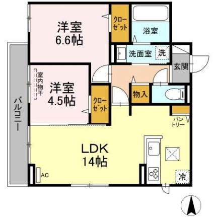 岡山県倉敷市阿知２丁目(賃貸アパート2LDK・1階・58.81㎡)の写真 その2