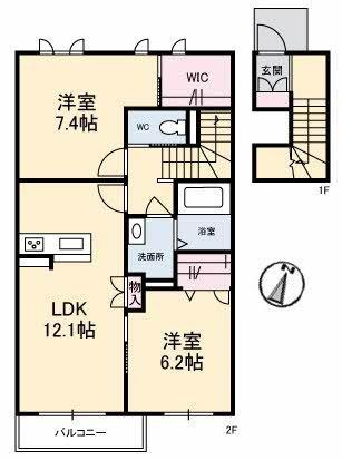 岡山県笠岡市小平井（賃貸アパート2LDK・2階・66.32㎡） その2