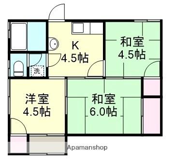 岡山県倉敷市中島(賃貸一戸建3K・1階・45.97㎡)の写真 その2