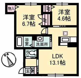 ヴァン・パサージュ　Ｂ棟 ｜岡山県倉敷市水江(賃貸アパート2LDK・1階・54.51㎡)の写真 その2