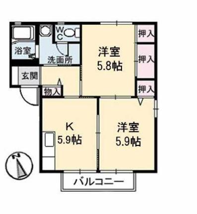 リバーサイド六本木　Ａ棟 ｜岡山県倉敷市片島町(賃貸アパート2K・1階・43.75㎡)の写真 その2