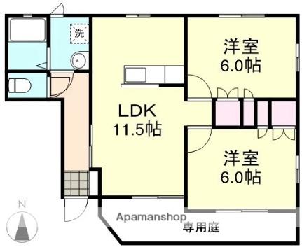 岡山県倉敷市沖新町(賃貸アパート2LDK・1階・51.74㎡)の写真 その2