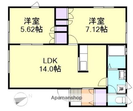 グランソレイユＣ棟 ｜岡山県倉敷市連島中央５丁目(賃貸アパート2LDK・1階・56.72㎡)の写真 その2