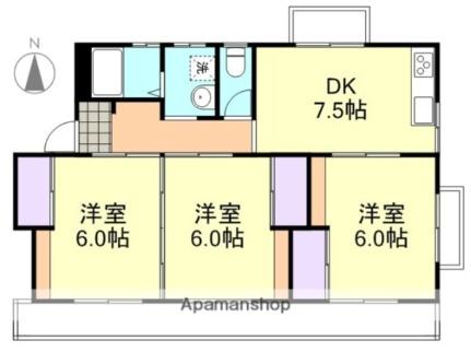 岡山県倉敷市西中新田(賃貸マンション3DK・3階・63.39㎡)の写真 その2